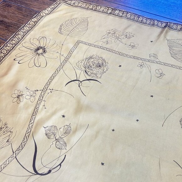Gold and Etched Brown Floral 100% Silk 30" Square Scarf - Picture 5 of 6